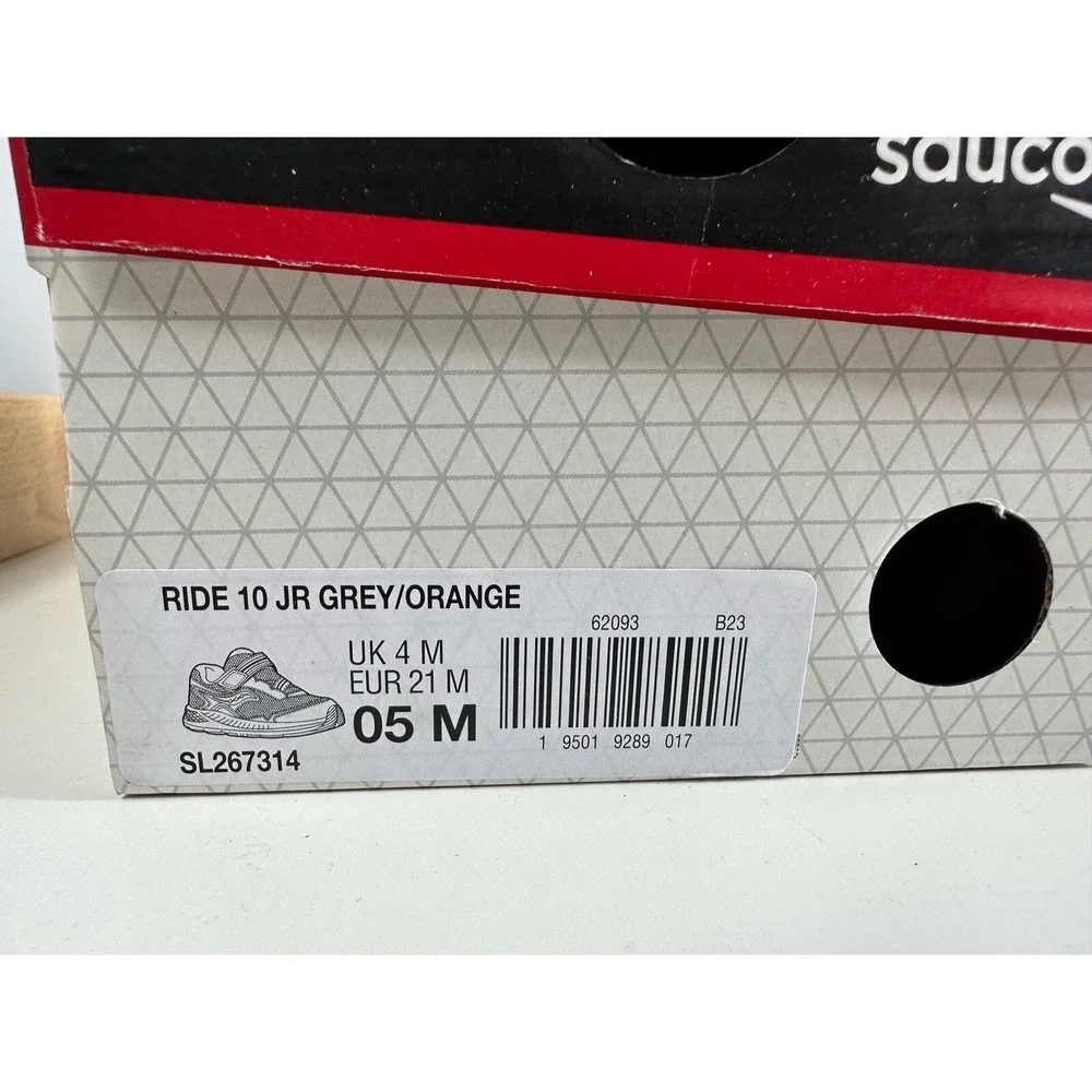 Saucony Ride 10 Jr Running Shoe Grey Orange Hook Loop / Toddler's‎ 5